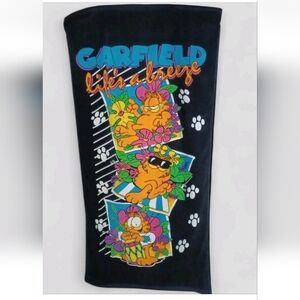 Vintage 1978 Franco Garfield Lifes A Breeze Beach Towel Neon Paw Prints Black
